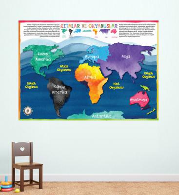 kıtalar haritası, sosyal bilgiler poster