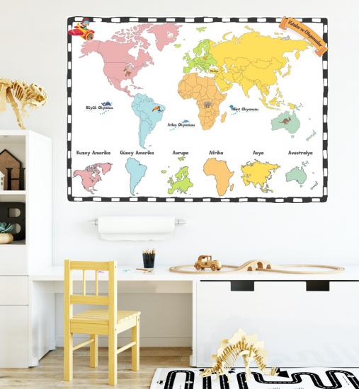 kıtalar ve okyanuslar harita, sosyal bilgiler poster