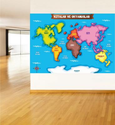 kıtalar ve okyanuslar harita, sosyal bilgiler poster